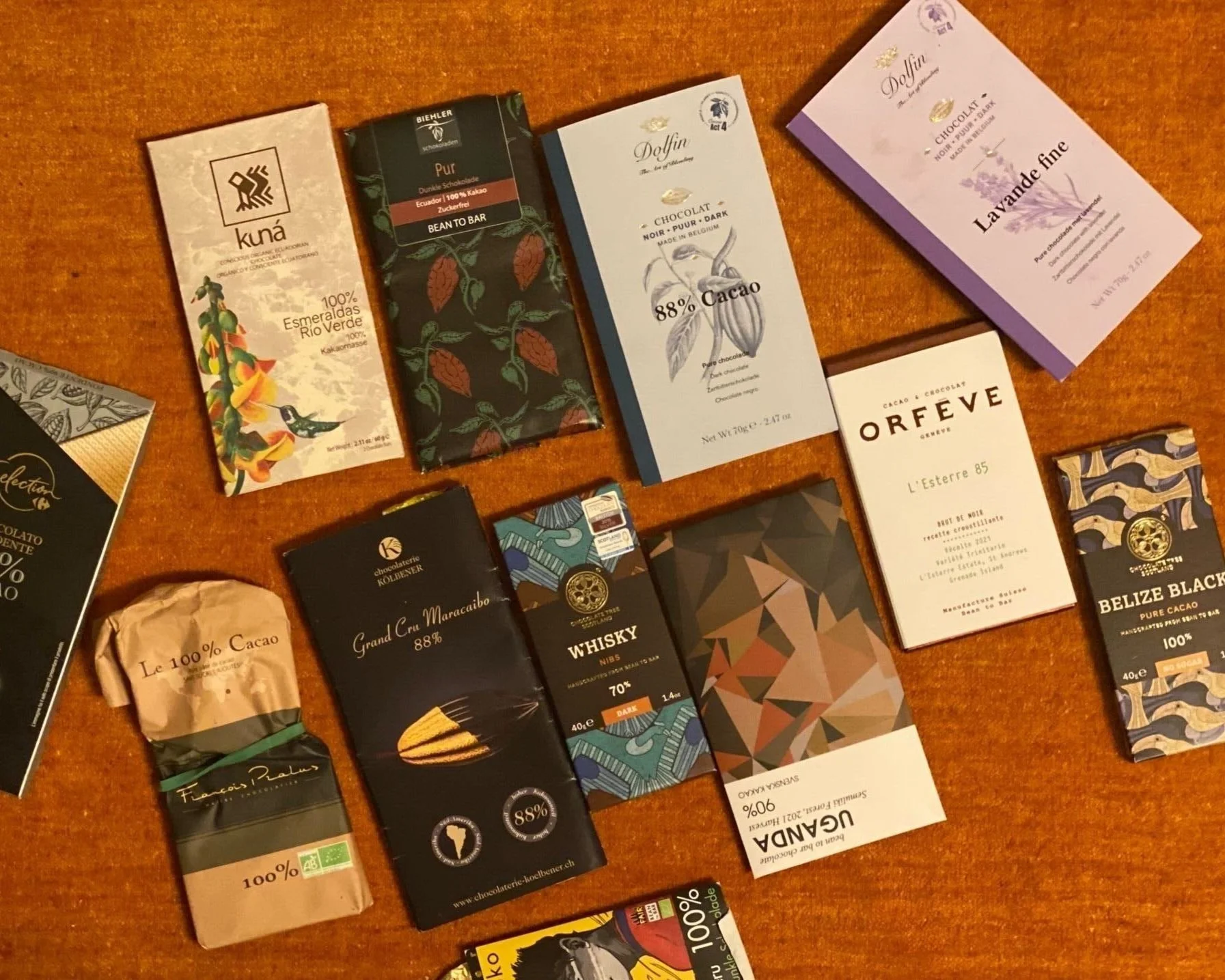   Uganda 90% Chocolate  has a citrusy and fruity note that can change your mind about dark chocolate.    Orfeve,  from a local Geneva chocolate maker, has its own unique taste that chocolate lovers will adore. 